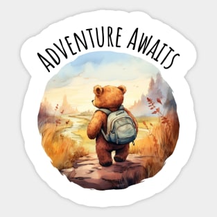 Adventure Awaits Adorable Bear camping backpacking design Sticker
